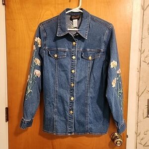 BOB MACKIE Wearable Art Vintage Embroidered Women's Designer Denim Shirt Small
